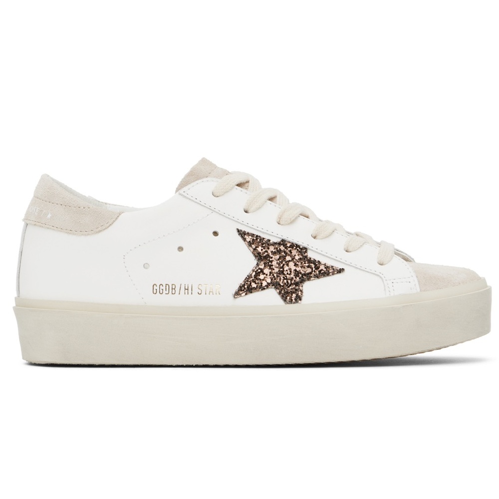 Golden Goose Hi Star Sneaker White, coffee brown Glitter, beige NIB women